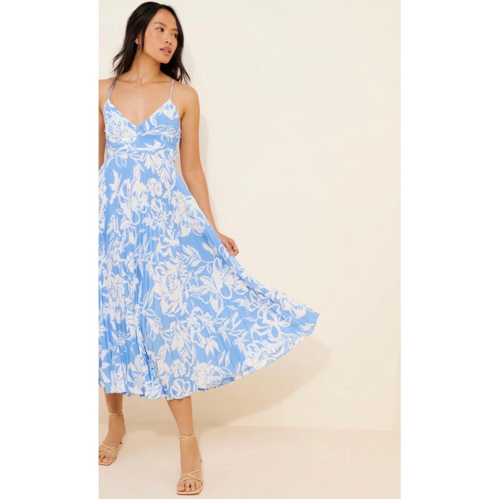 Blythe Midi Dress blue and white floral midi dress